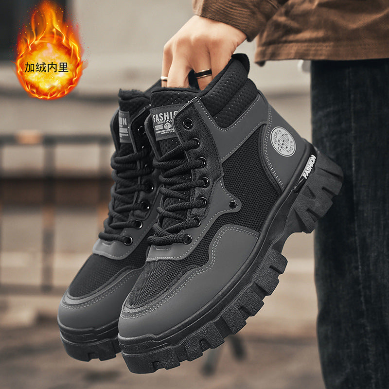 Winter men's high-top boots, men's fleece-linedheattechthick soleworkwear boots, outdoor hiking desert combat rhubarb boots