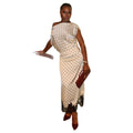 European and american cross-border women's fashion:  summer new arrival - elegant asymmetrical neck polka dot top with lace trim midi skirt set
