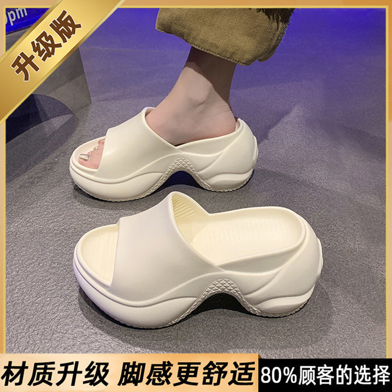 2025 summer new women's platform slides - black criss-cross heeled wedge sandals, 9cm height increasing thong sandals