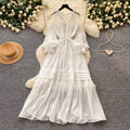 French sweet style lantern sleeve dress - women's spring korean style tie-waist slimming a-line elegant long dress - pink