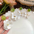 White summer green flower earrings for women niche stylesense of design forest styleeasiest for match earrings show face small holiday style earrings