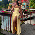European and american cross-border women's fashion  summer new arrival: elegant halter neck bandeau yellow slit gift long dress
