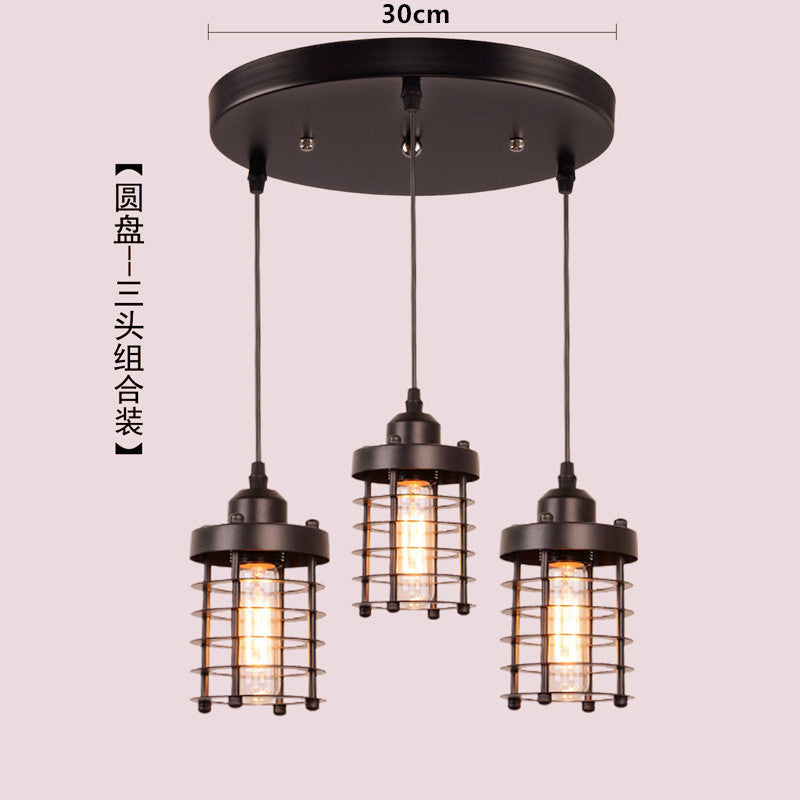 American industrial wind chandelier loft restaurant coffee shop retro wrought iron cage bar counter aisle entrance lighting indoor
