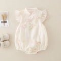 Infant and toddler summer clothing, lightweight flutter-sleeve romper for baby girls, korean-style cute and adorable cheongsam-inspired triangle bodysuit