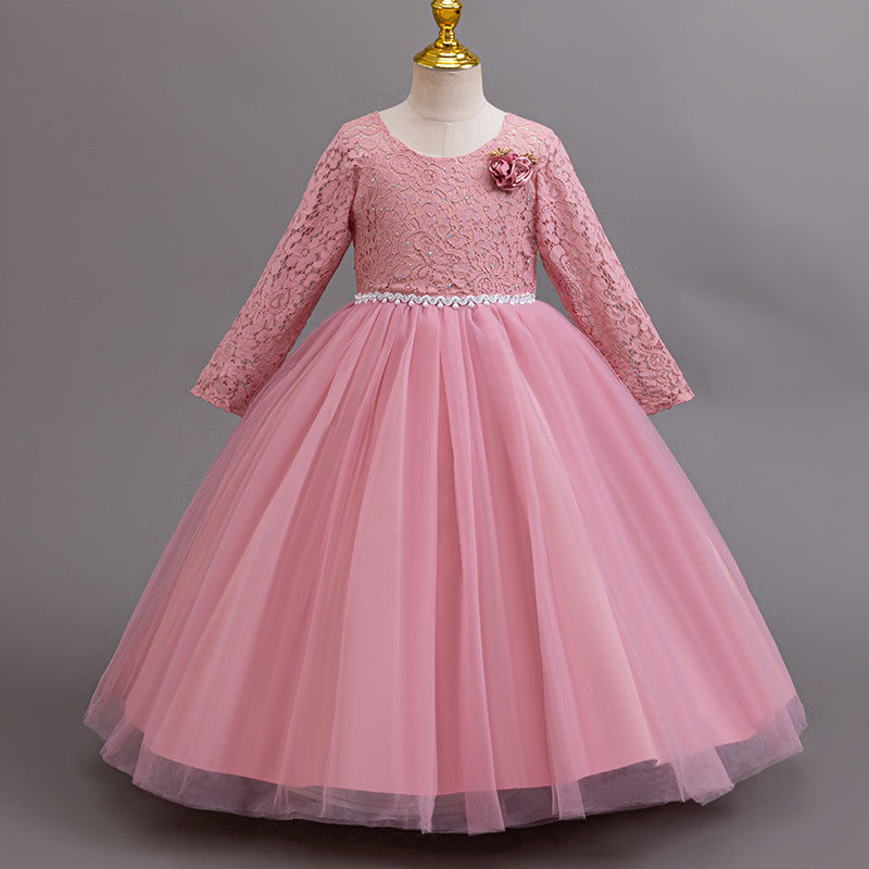 Exportlong sleeveskids dress lace princess dress female flower girl piano performance dress flower girl