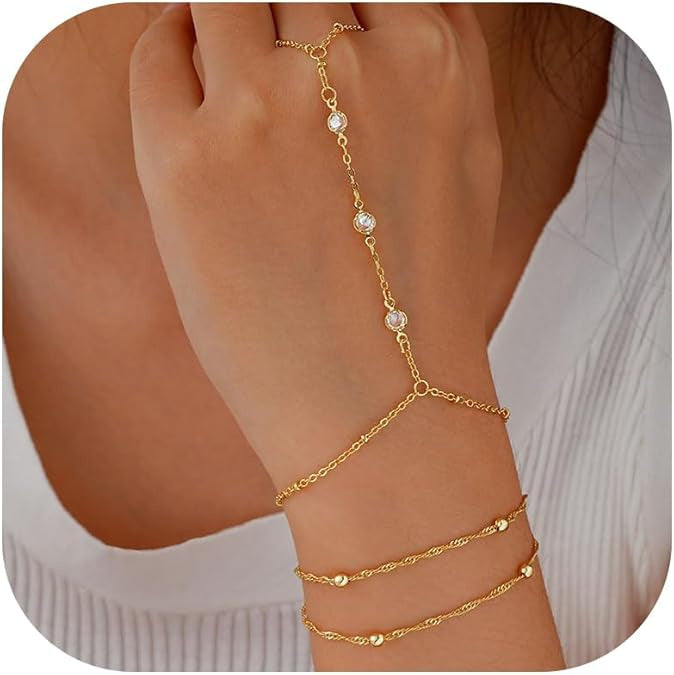 Amazon cross-border new arrival: stainless steel chain gold ring bracelet - fashionable, versatile, unique, exquisite finger chain for women