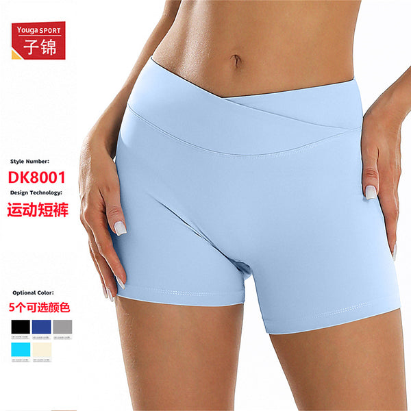 Naked tight, hip lift yoga shorts, running shorts, cross high waist fitness shorts, women's DK8001
