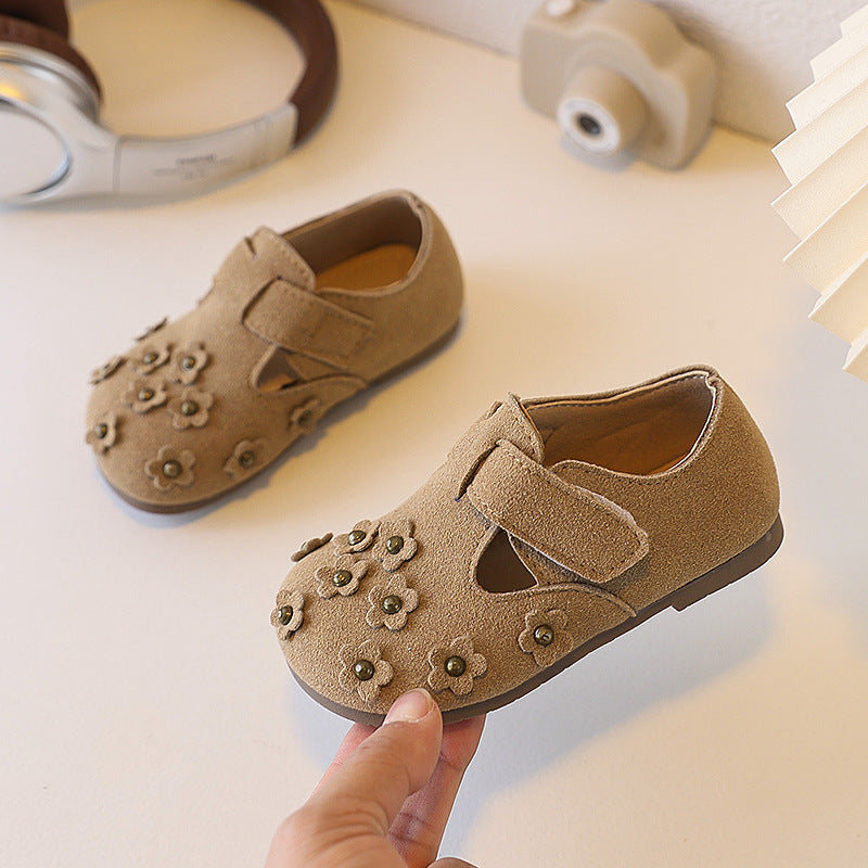 Custom new children's leather shoes korean style girls' lace-trimmed princess shoes elegant student patent leather soft sole flats