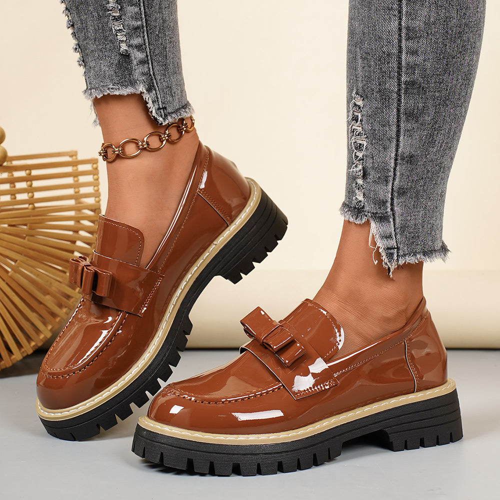 2026 spring new bowknot low-top flats - plus size platform shoes - british style export leather shoes for women - in stock