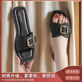 Fairy-style women's sandals and slippers, new trendy and versatile korean-style square heel flat beach sandals for women, perfect for summer 2025