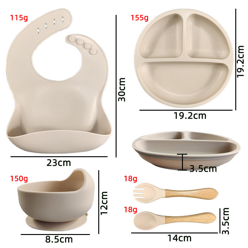 Children's tableware feeding set Baby complementary food bowl Plate Baby silicone bowl Fork spoon Food grade silicone plate