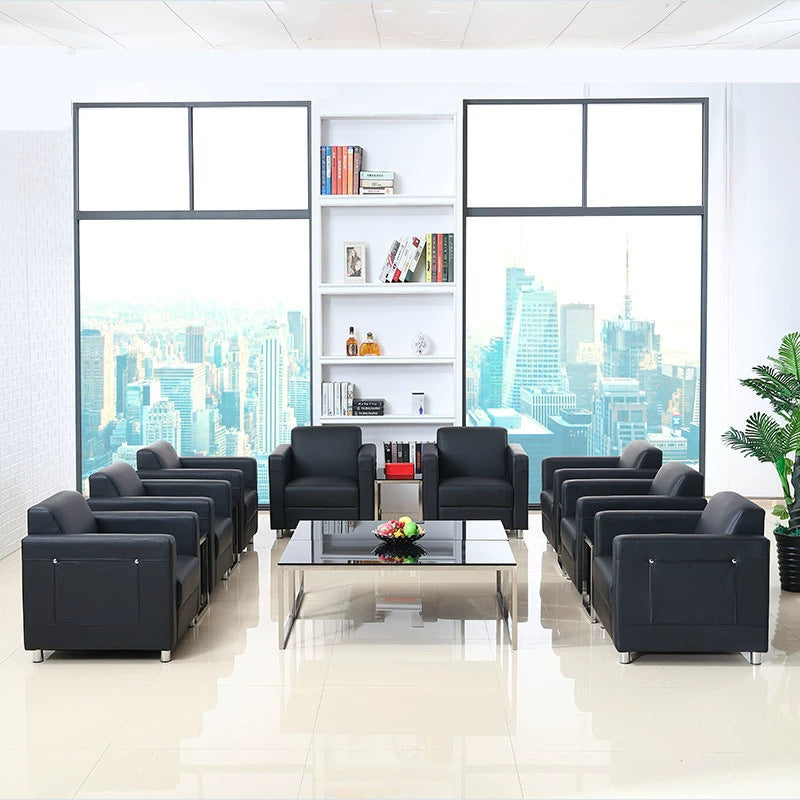 Office sofa and coffee table set - genuine leather, ideal for car dealerships (4s stores), customer waiting areas, reception rooms - minimalist modern design