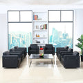 Office sofa and coffee table set - genuine leather, ideal for car dealerships (4s stores), customer waiting areas, reception rooms - minimalist modern design