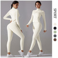 Amazon's new stand-up collar zipper long sleeves yoga clothes high waist hip lifting tight pants naked running fitness suit