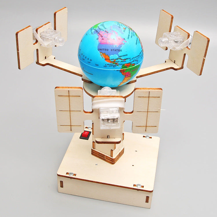 Primary school students wooden assembly DIY geostationary satellite model, science and technology small production children's fun science and education model