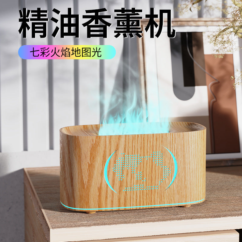 New arrival crack aromatherapy machine automatic fragrance machine for home flame humidifier ultrasonic wood grain flame aromatherapy machine