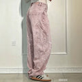 Y2k sweet & cool gradient pink denim jeans for women - starry hotfix rhinestone high-waisted wide-leg pants - sparkly casual trousers