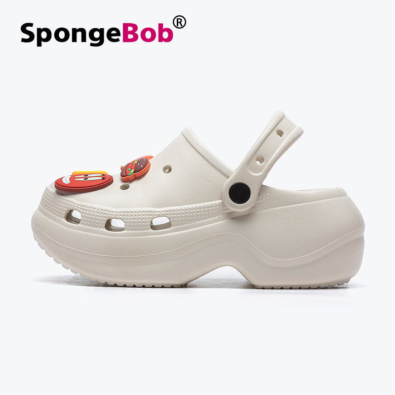 Spongebob squarepants thick sole crocs women's new arrival heightenednon-slip deodorizing filter toe sandals and slippers summer outwear