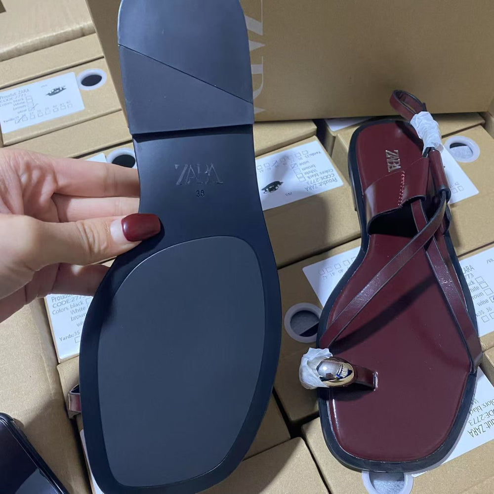 Za new 2024 summer square toe thong sandals women's criss-cross strap casual outdoor beach fashion shoes