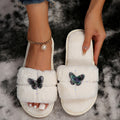 2024 spring/autumn new butterfly flat slippers - women's bestselling, super popular cartoon pearl warm cotton slippers