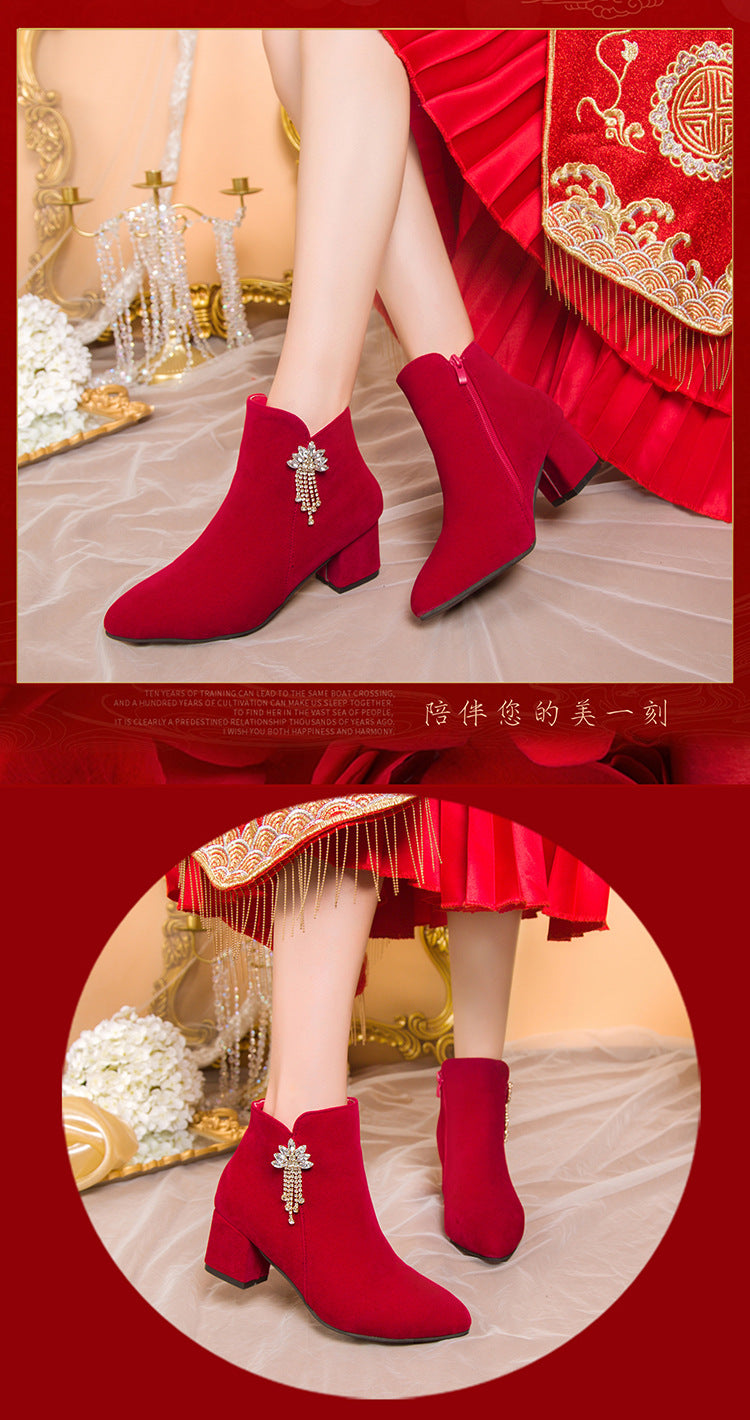 Wedding shoes for women xiuhe wedding dress two-wear 2022 new arrival engagement red thick heel bridal shoes not tiring feet high heels