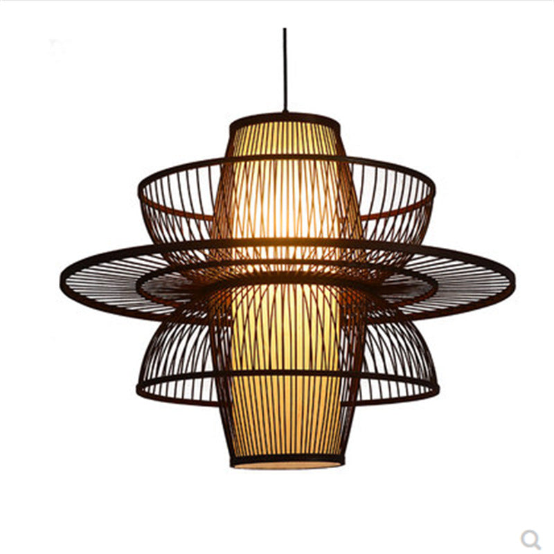 Bamboo woven bamboo art chandelier creative antique Japanese personality retro Zen tea house hotel restaurant box bed and breakfast chandelier