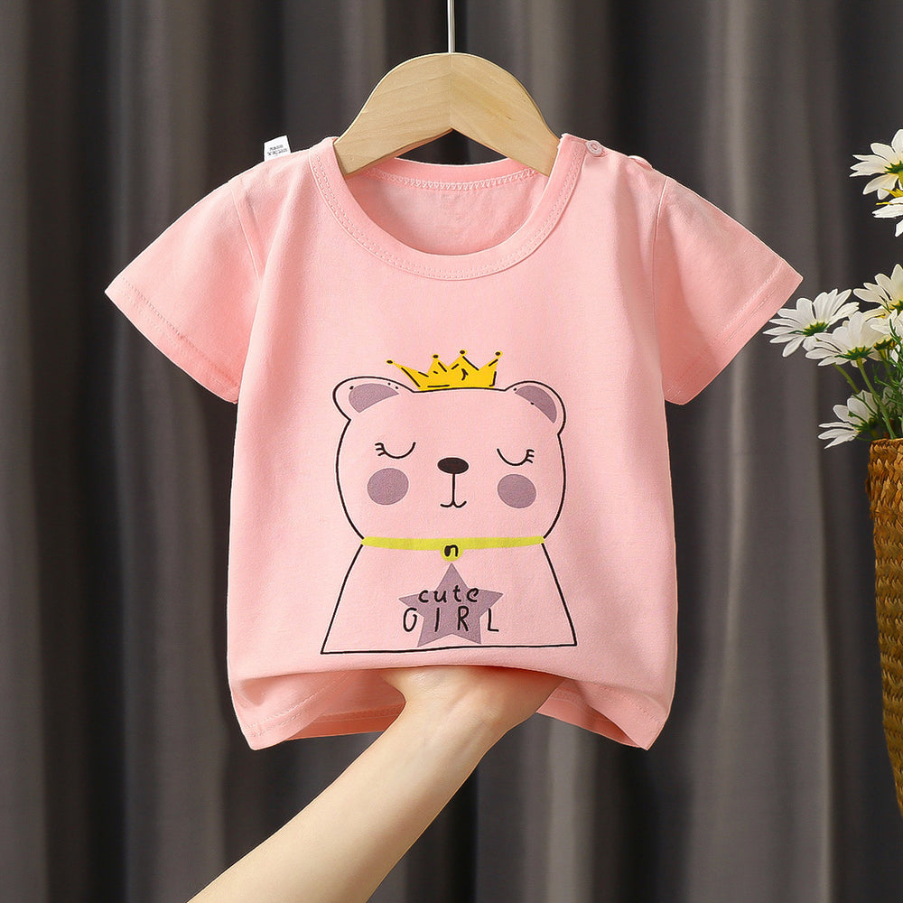 Kids' short-sleeve t-shirt, 100% cotton, baby undershirt, boys' and girls' summer top, 0-7 years old, dropshipping available