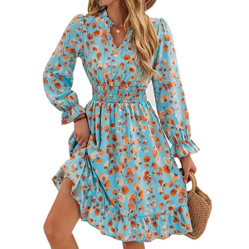 Shipped: new cross-border e-commerce floral patchwork long-sleeved dress for women, perfect for