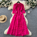 Frenchclassyelegant heavy industry cut out crochet half length sleeve dress women's autum waist slimming lookelegance long skirt