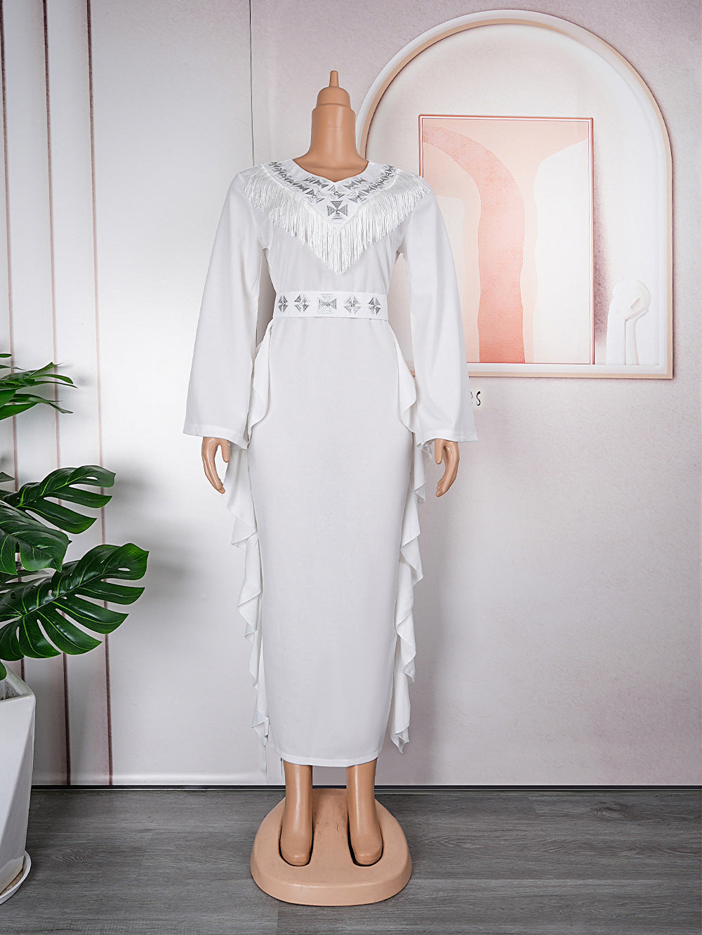 African fashionexport obese plus sizev neckelegantwork clothingdress women's clothing high waistlong sleeves long skirt
