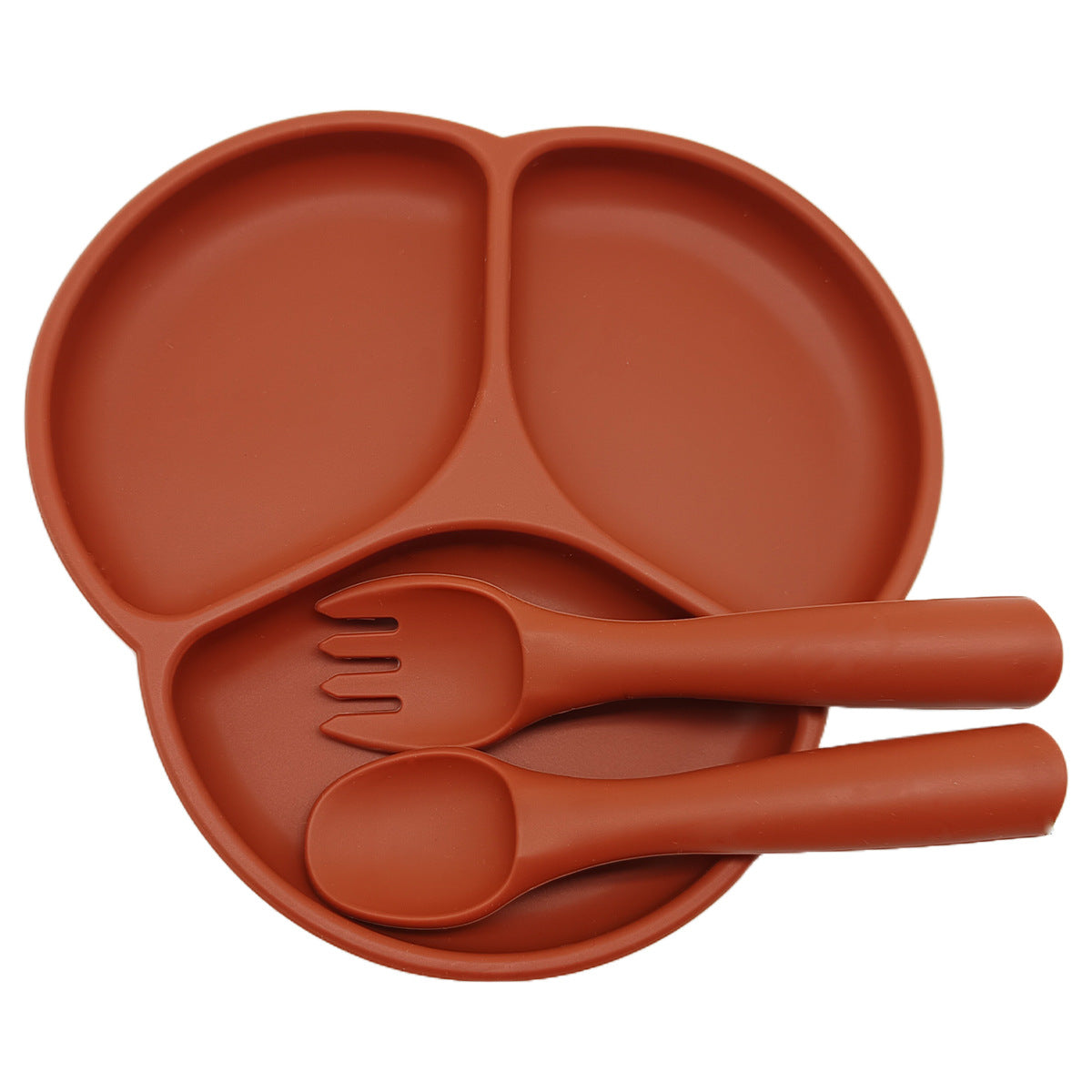 Cross-border food-grade silicone tableware set, simple plate, fork and spoon, safe and non-slip baby complementary food tableware three-piece set