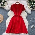 Frenchretro lapel short-sleeved dress female small fragrant style waist slimming lookelegant single-breasted button age-reducing sweater skirt