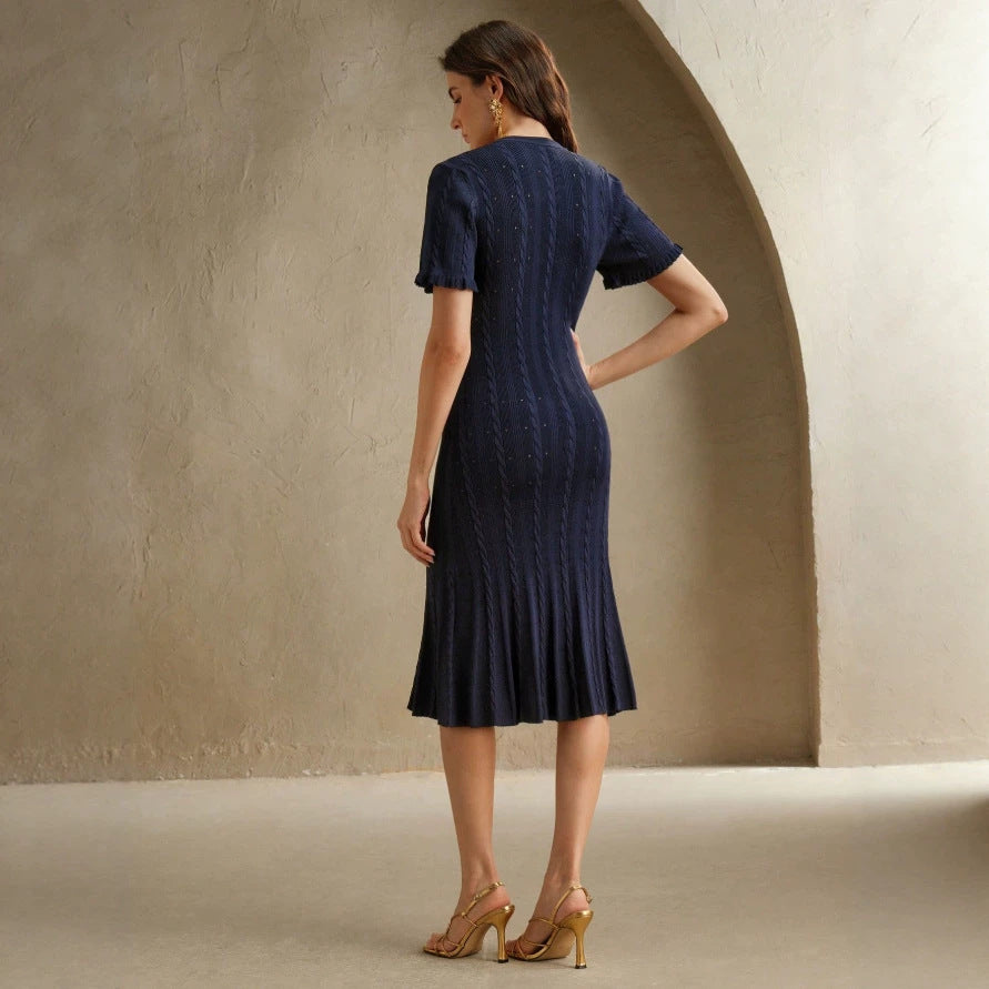 Frenchexport women's clothing new arrival autumn accessible luxuryknitting round neck cut out wood ear skirt cut out long long skirt dress