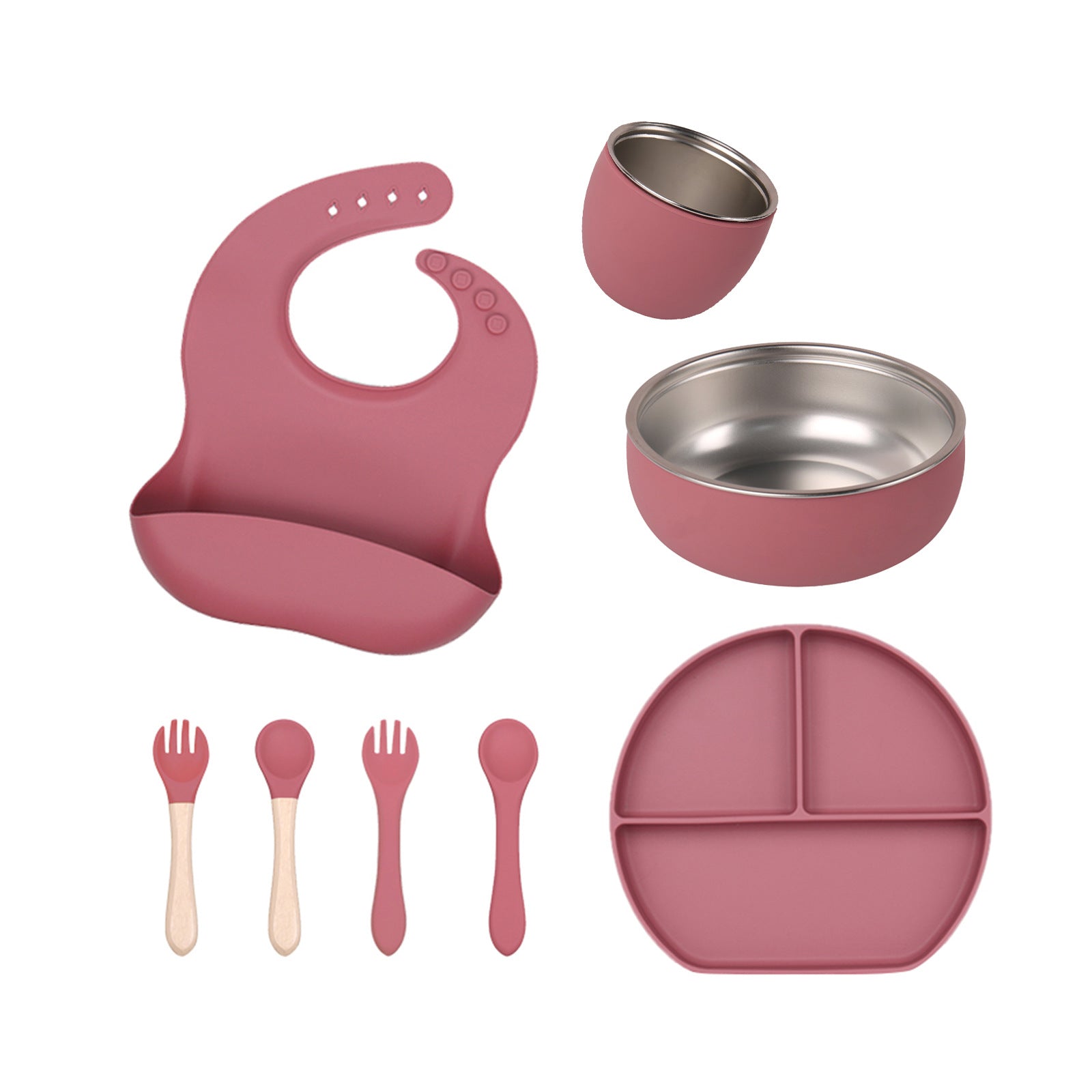 Factory new baby silicone stainless steel tableware set creative product 304 stainless steel children's silicone tableware bowl