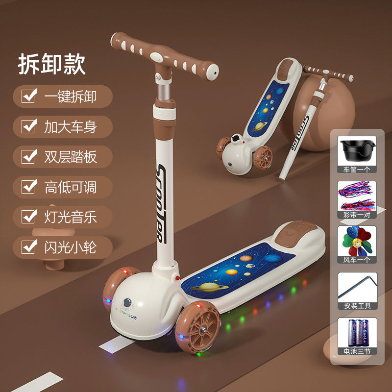 Children's scooter 3-in-1 foldable three-wheeled single bicycle with music flash baby children's scooter