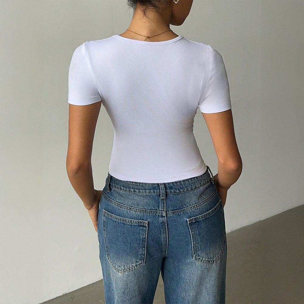 new european and american cross-border y2k hot girl style v-neck solid color tank top t-shirt women's autumn/winter  exclusive