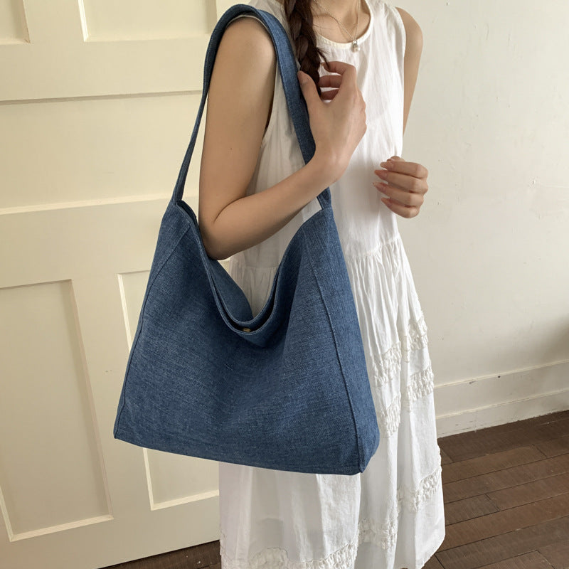 Korean style fashion handbag minimalist new shoulder bag versatile denim commuter women's bag underarm tote bag canvas bag