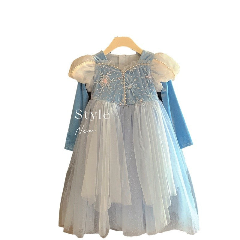 Girls' princess dress -  autumn collection - trendy girl's dress - blue mesh elsa tutu birthday gown
