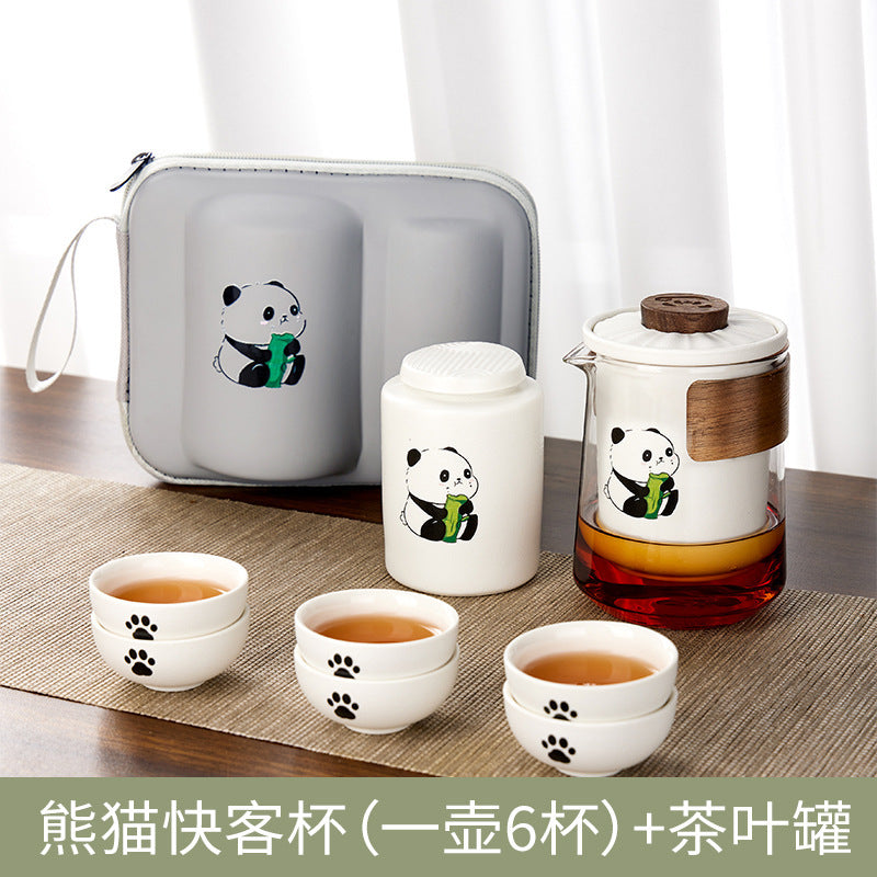 Panda travel tea set - quick cup kit, portable tea infuser, outdoor tea brewing cup, souvenir gift, portable