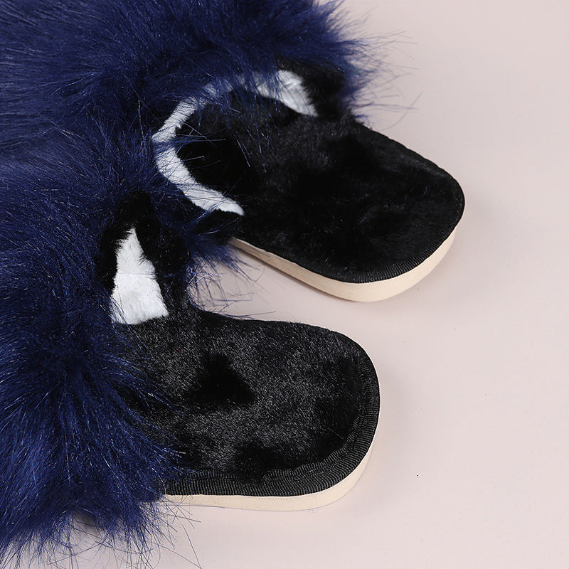 plus size fur slippers women's imitation fox fur women's slippers imitation raccoon fur heattech shoes toe cap slippers european station women