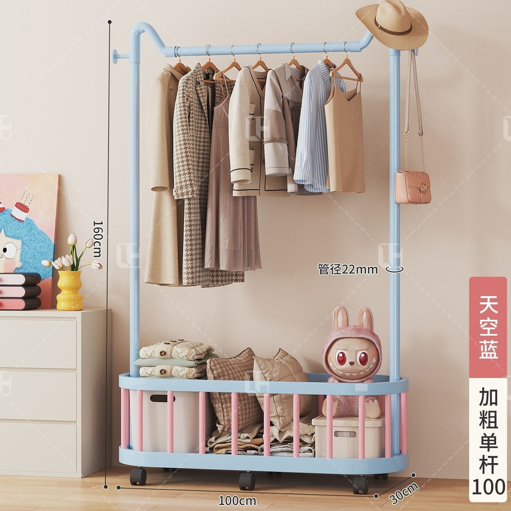 Simple clothes hanger floor-standing vertical clothes hanger movable wheeled student dormitory thickened clothes hanger dopamine coat rack