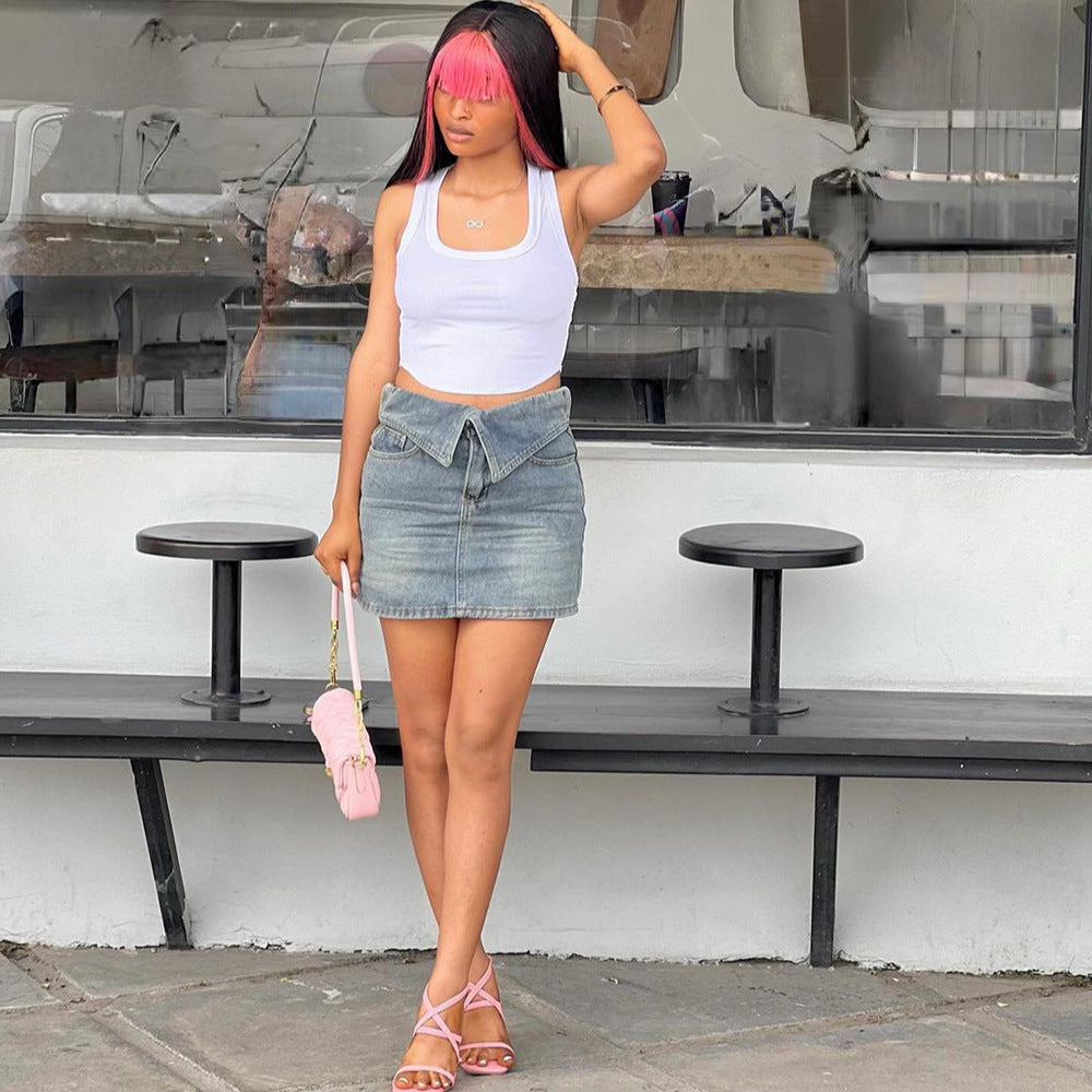 European and american cross-border women's clothing:  women's high-waisted denim skirt - summer fashion, sexy, hot girl style, bodycon mini skirt