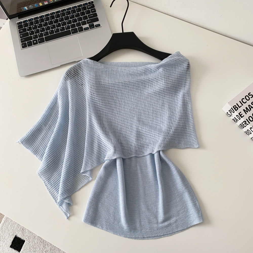 Korean style commute-inspired patchwork knit camisole - women's summer outerwear, slim fit, high-end, soft & elegant top