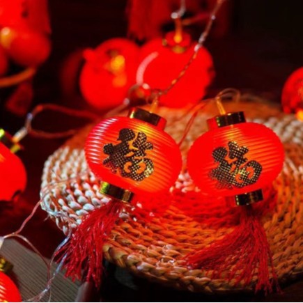 LED Chinese New Year red lantern light string Spring Festival Chinese New Year blessing atmosphere arrangement small flashing lights Chinese knot Fuwa lantern string
