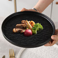 Japanese-style premium black and white ceramic dinnerware - high-end rock texture dinner plates for home use - round steak and chop dishes for restaurants