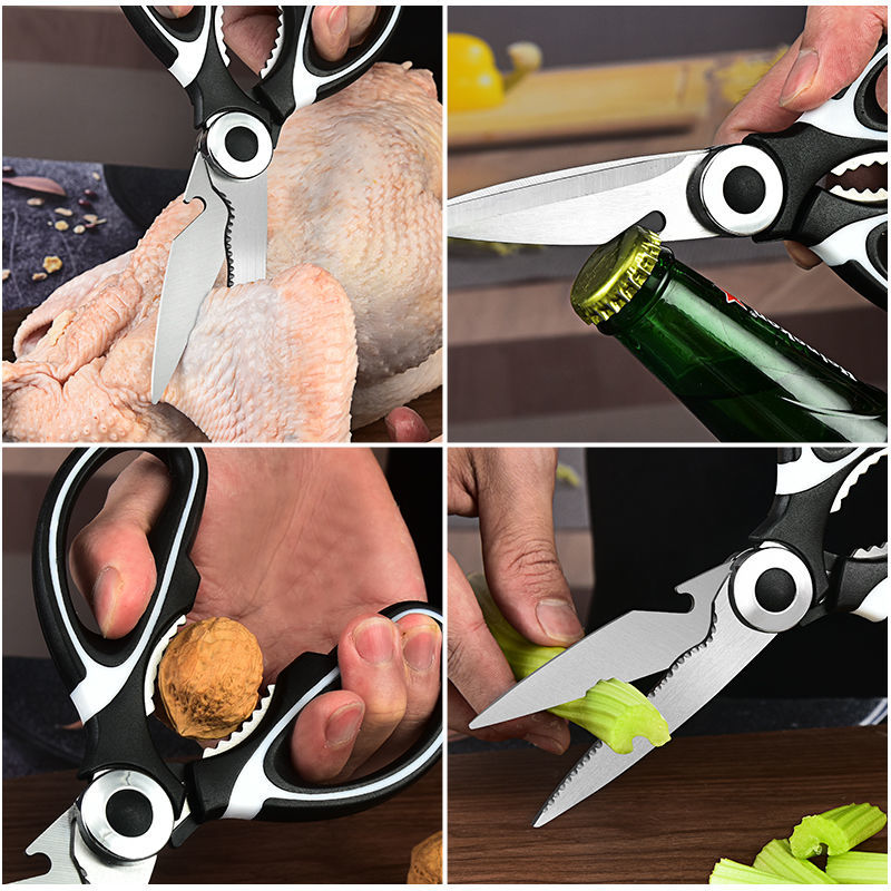 Stainless steel heavy-duty german-style kitchen scissors - durable, multi-purpose, everyday use (chicken bone, meat cutting, panda design)