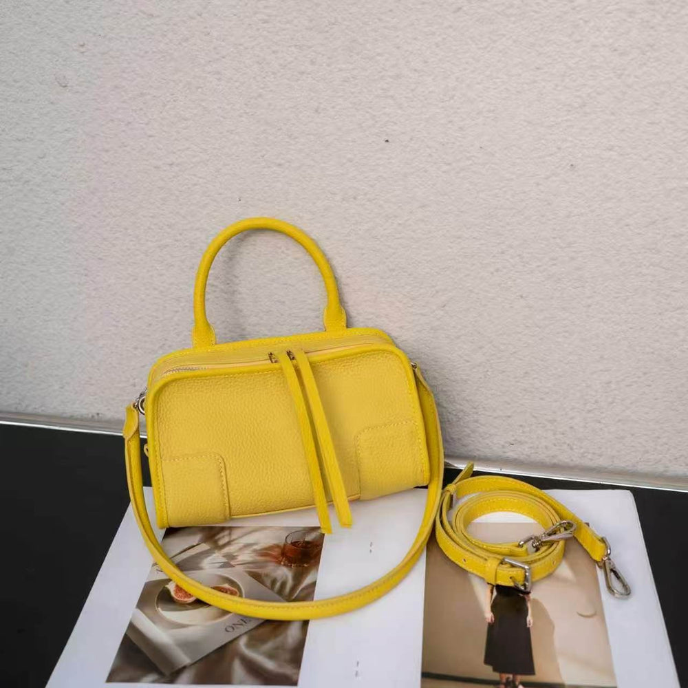 2026 new niche design vintage handbag fashionable versatile shoulder & crossbody bag vegetable-tanned leather boston bag