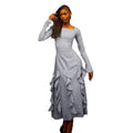 European and american cross-border chic women's clothing:  autumn new arrival - solid color long sleeve square neck slim fit ruffle hem maxi dress