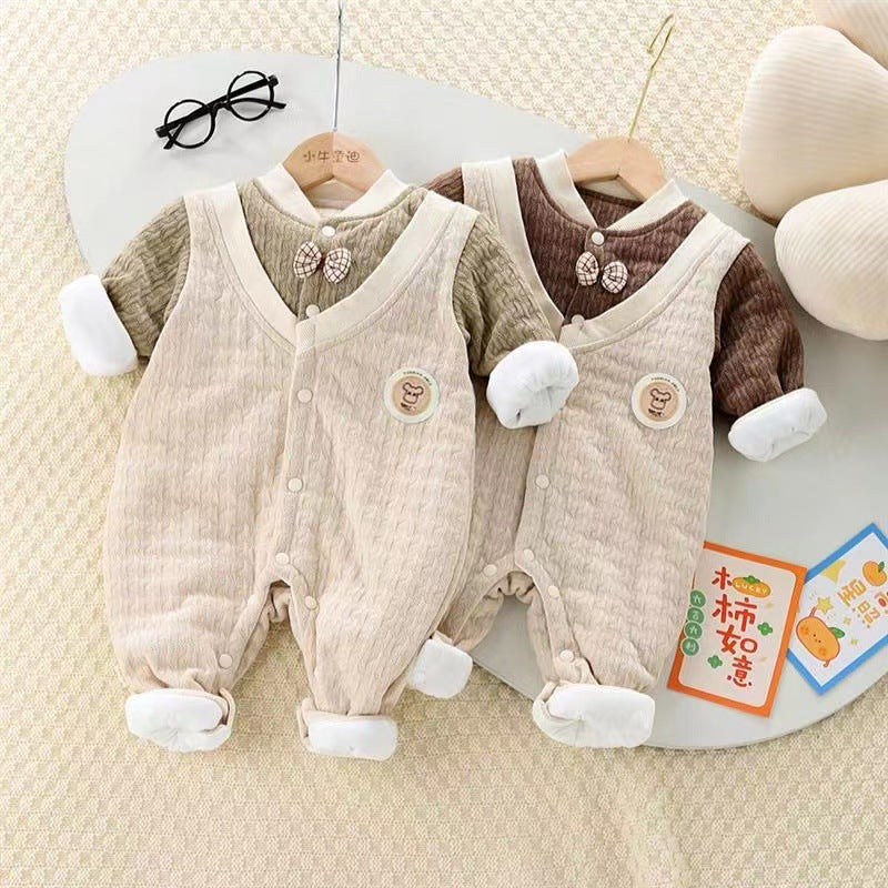 Baby autumn winter gentleman onesie heattech quilted outwear infant full month baby clothes thin cotton
