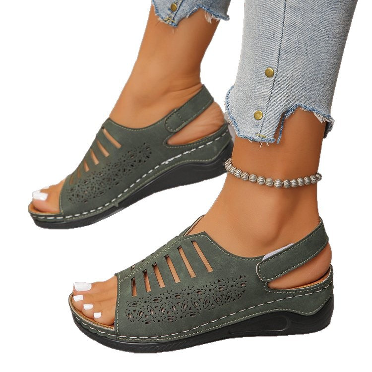 plus size wedge sandals women's summernew arrivalfashion style cut out lightweight velcro thick sole sandals wholesale